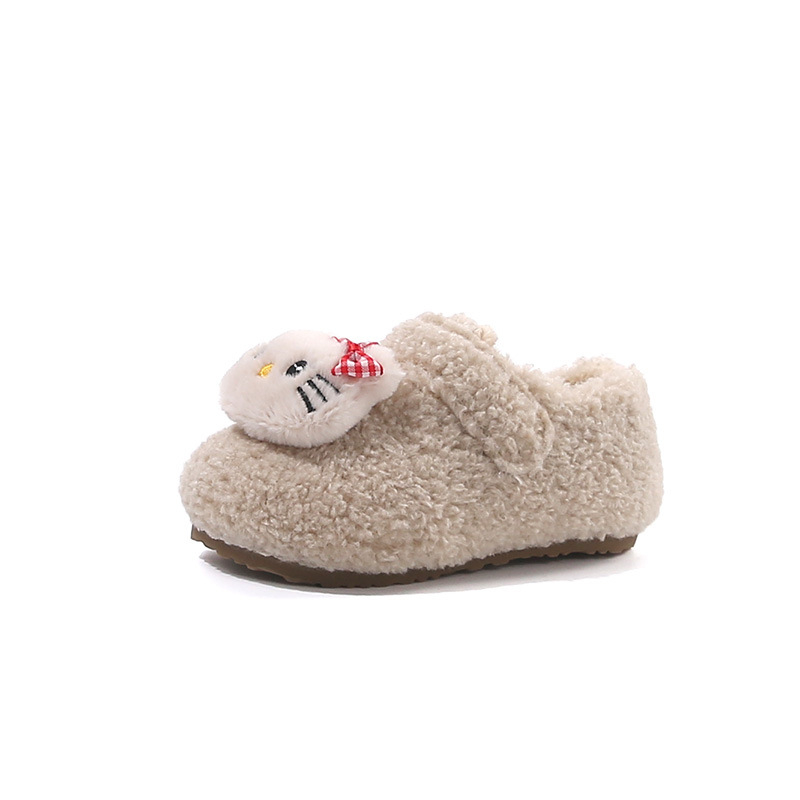 Detské topánky — Cartoon mačací vzor, plyšový štýl, zapínanie na suchý zips, vrchný materiál z ultra mäkkého velúru, gumová podrážka