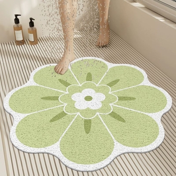 Plastová štvorcová rohož do kúpeľne s rastlinným kvetinovým vzorom, prateľná (Materiál: plast; Tvar: štvorcový; Vzor: rastlinný kvetinový; Čistenie: prateľné; Priestor: kúpeľňa)