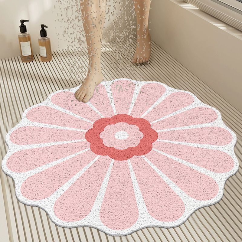 Plastová štvorcová rohož do kúpeľne s rastlinným kvetinovým vzorom, prateľná (Materiál: plast; Tvar: štvorcový; Vzor: rastlinný kvetinový; Čistenie: prateľné; Priestor: kúpeľňa)