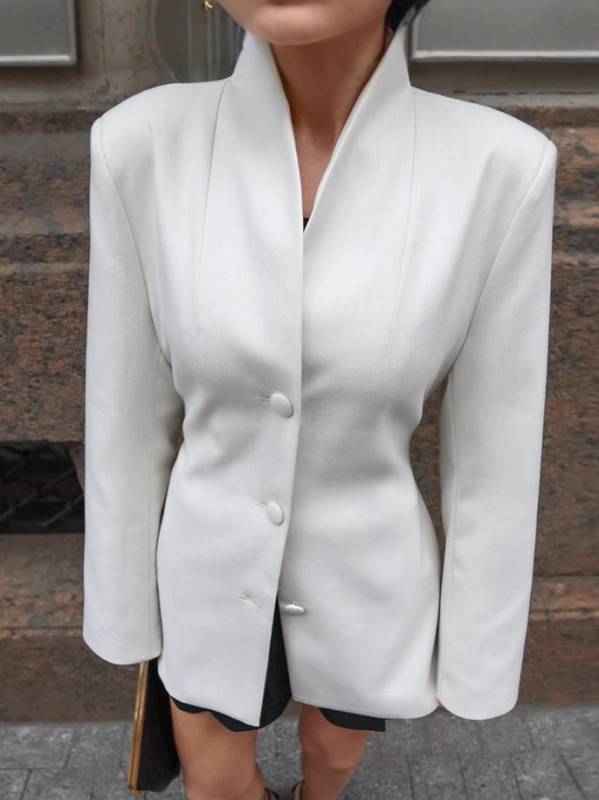 Dámske sako so stiahnutím v páse a stojatým golierom, dlhé rukávy, jednobordové zapínanie, polyesterová zmes, elegantný do práce