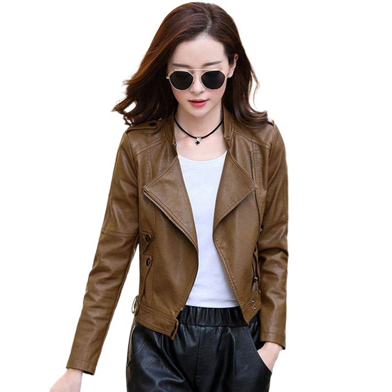 Dámska kožená krátka biker bunda, štíhly strih, stojací golier, zips