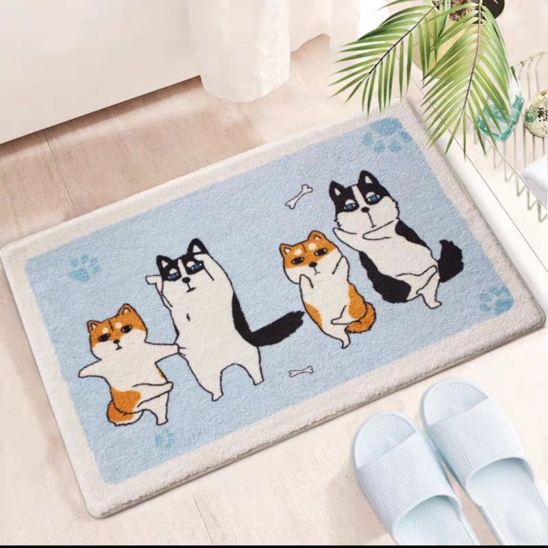 Dverový koberec do kúpeľne a spálne, s motívom kresleného seriálu, z vlákna vlna/kashmír, prateľný v práčke, moderný minimalistický štýl