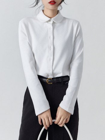 Štýlové tričko top s De Velvet flisom, zmes polyesteru a spandexu (90–95% polyesteru), jednobarevné, kardigán štýl, okrúhly výstrih.