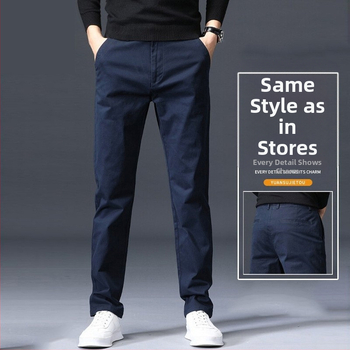 Pánske nohavice s rovným strihom, 97,8% bavlna, stredná výška pása, kórejský štýl, zips