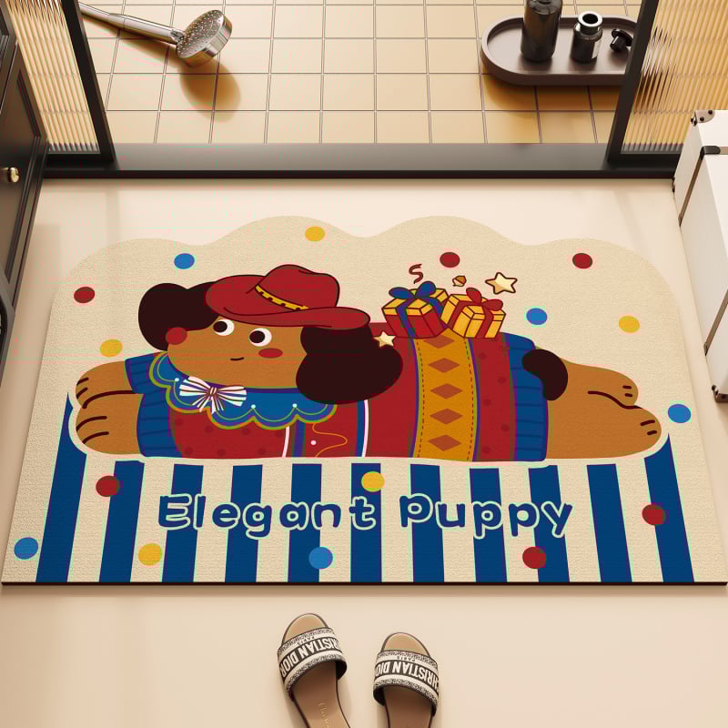 Kúpeľňový koberec s roztomilým dizajnom cartoon, Materiál: silikónové bahno s algami, Rýchloschnúci, Protišmykový, Nepravidelný tvar, Štýl: roztomilý