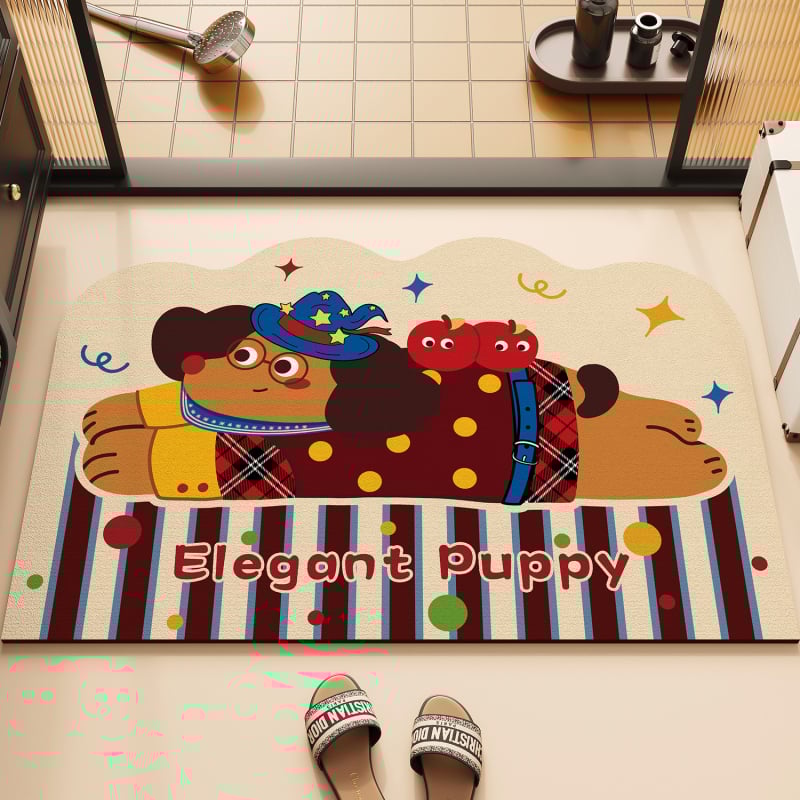 Kúpeľňový koberec s roztomilým dizajnom cartoon, Materiál: silikónové bahno s algami, Rýchloschnúci, Protišmykový, Nepravidelný tvar, Štýl: roztomilý