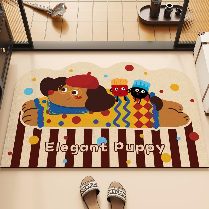 Kúpeľňový koberec s roztomilým dizajnom cartoon, Materiál: silikónové bahno s algami, Rýchloschnúci, Protišmykový, Nepravidelný tvar, Štýl: roztomilý