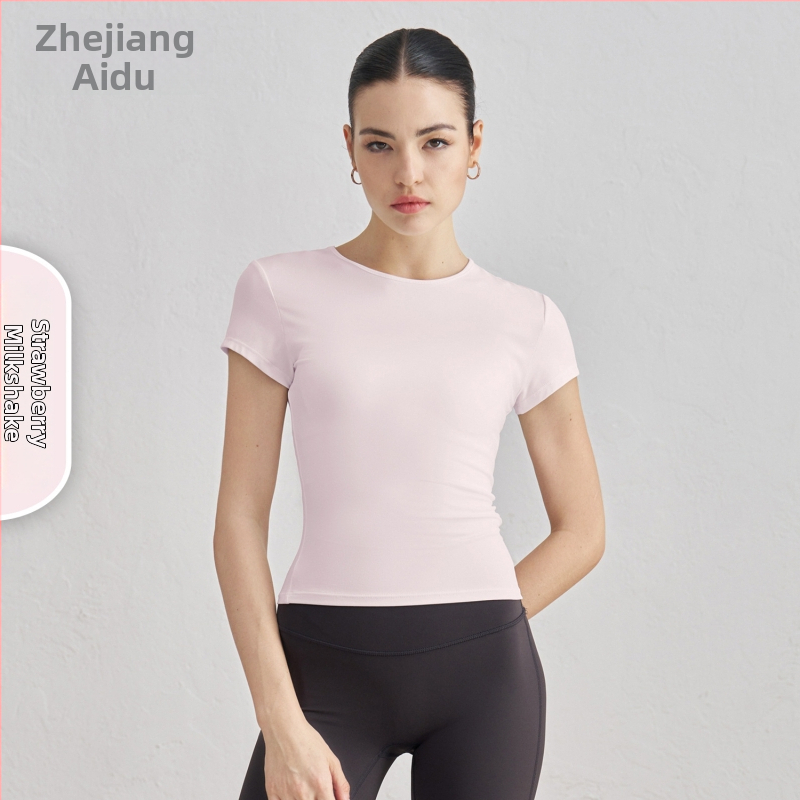 Dámske tričko na jogu a tréning s krátkymi rukávmi, priedušné, SNU tkanina, 91% nylon + 9% spandex, boková dĺžka, úzky strih