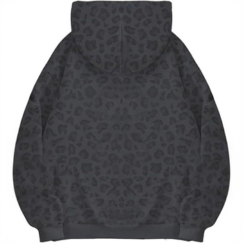 Pánska mikina s kapucňou s leopardím vzorom, digitálny potlač, voľný strih, dlhé rukávy, okrúhly výstrih, 88% polyester