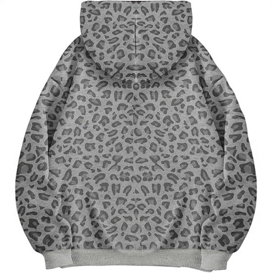 Pánska mikina s kapucňou s leopardím vzorom, digitálny potlač, voľný strih, dlhé rukávy, okrúhly výstrih, 88% polyester