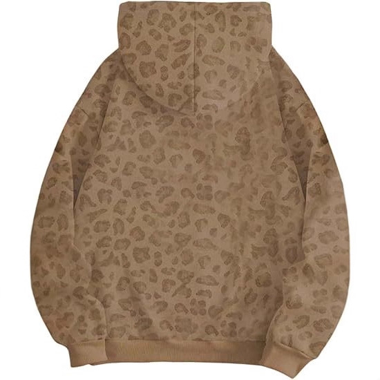 Pánska mikina s kapucňou s leopardím vzorom, digitálny potlač, voľný strih, dlhé rukávy, okrúhly výstrih, 88% polyester