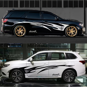 Цял автомобилен стикер с ивици — самозалепващ; материал: стикер; патерн: ивици; монтаж: присоска