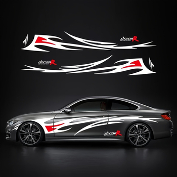 Цял автомобилен стикер с ивици — самозалепващ; материал: стикер; патерн: ивици; монтаж: присоска