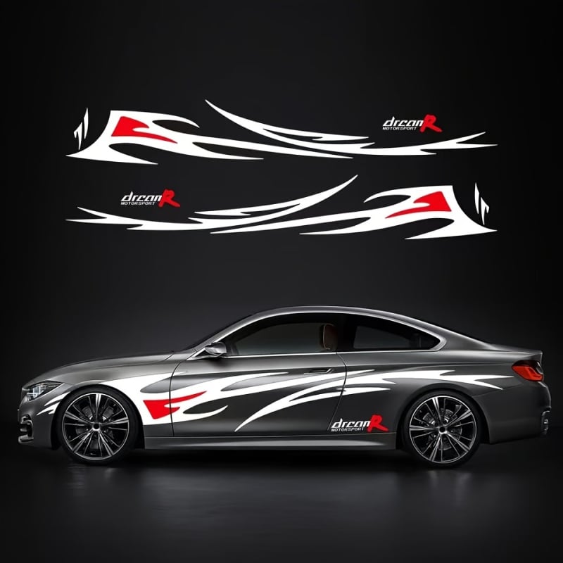 Цял автомобилен стикер с ивици — самозалепващ; материал: стикер; патерн: ивици; монтаж: присоска