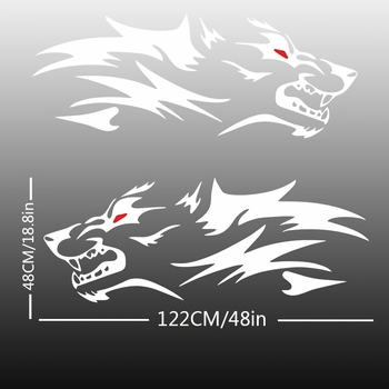 Automobilová samolepka s logom vlka, reflexná, vodotesná, montáž pomocou sacích častí — 2 ks / 1 pár