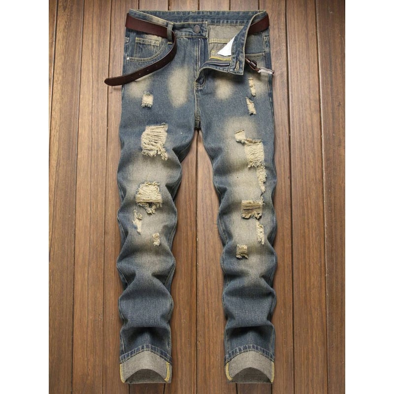 Farmernadrág egyenes szabású, laza fazon, vintage mosott, kopott részletek, fleece bélés