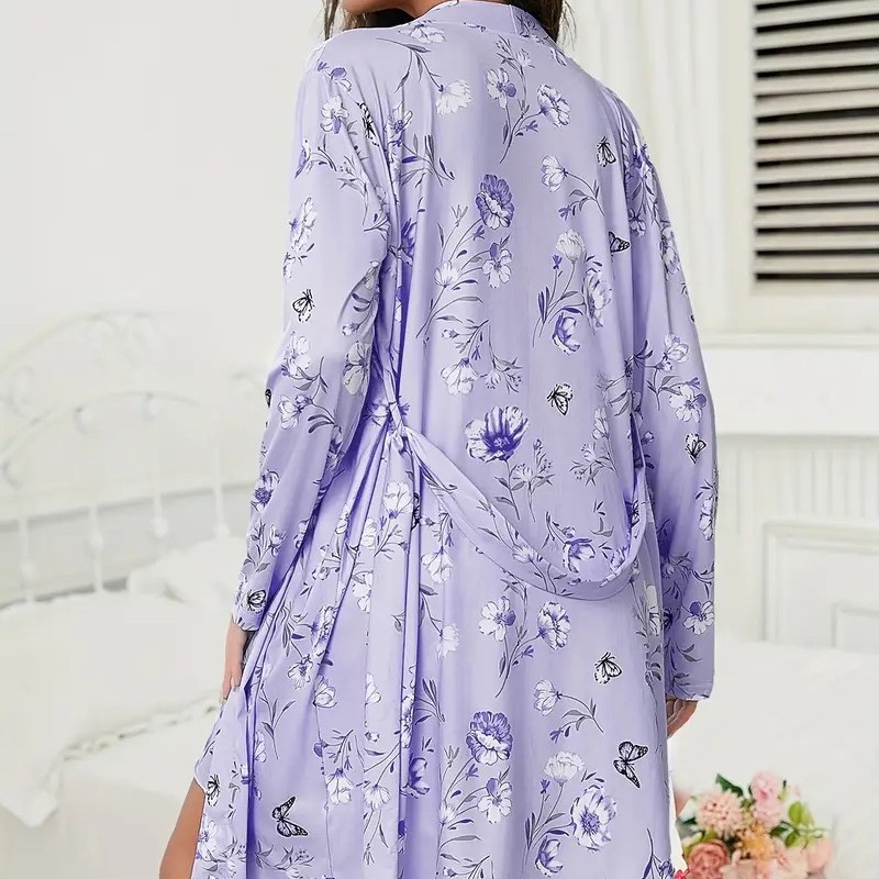 Spavaći set s naramenicama – europsko-američki stil, poliester, dugi rukavi, kratke hlače, bez ovratnika, 3-dijelni