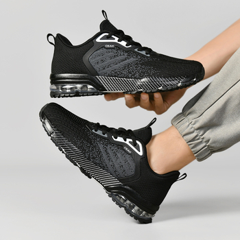 Pánske bežecké topánky s priedušným Fly-Knit vrškom, vzdušná Air-Cushion pre pohodlie, podrážka z gumy + EVA, šnúrky