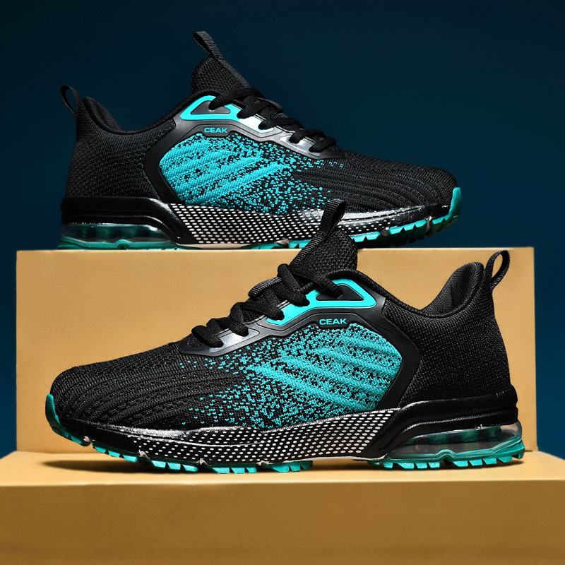 Pánske bežecké topánky s priedušným Fly-Knit vrškom, vzdušná Air-Cushion pre pohodlie, podrážka z gumy + EVA, šnúrky