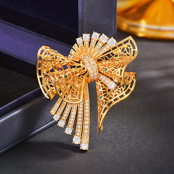 Brošňa z meďe, tvar mašličkového uzla, elektroplatovanie, XR11632, dámsky, vysoká trieda štýlu