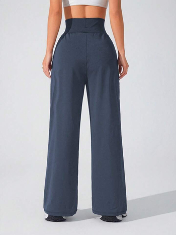 Ženske duge joga hlače s visokim strukom i ravnim krojem, poliestersko-akrilna smjesa, bez naboranja, blagi stretch