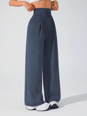 Ženske duge joga hlače s visokim strukom i ravnim krojem, poliestersko-akrilna smjesa, bez naboranja, blagi stretch