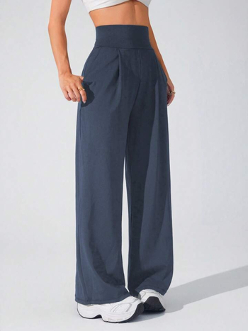 Ženske duge joga hlače s visokim strukom i ravnim krojem, poliestersko-akrilna smjesa, bez naboranja, blagi stretch