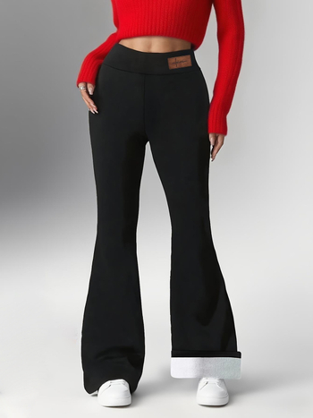 Duge flis hlače s visokim strukom, široki kroj, debele i tople, poliester 95% + elastan <30%