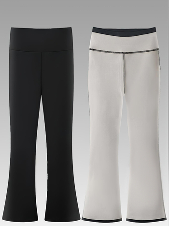 Duge flis hlače s visokim strukom, široki kroj, debele i tople, poliester 95% + elastan <30%