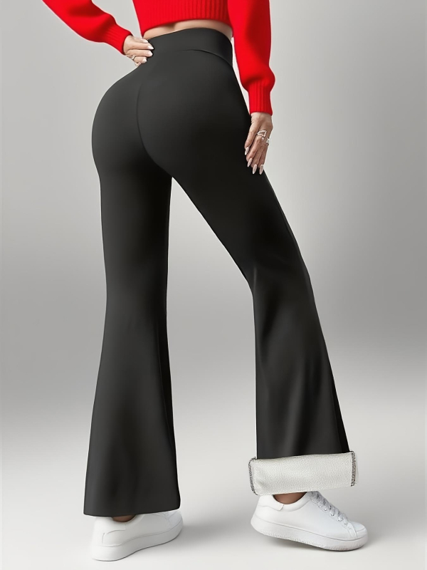 Duge flis hlače s visokim strukom, široki kroj, debele i tople, poliester 95% + elastan <30%