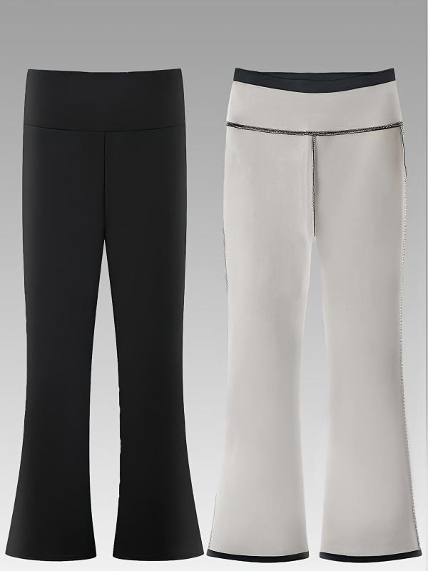 Duge flis hlače s visokim strukom, široki kroj, debele i tople, poliester 95% + elastan <30%