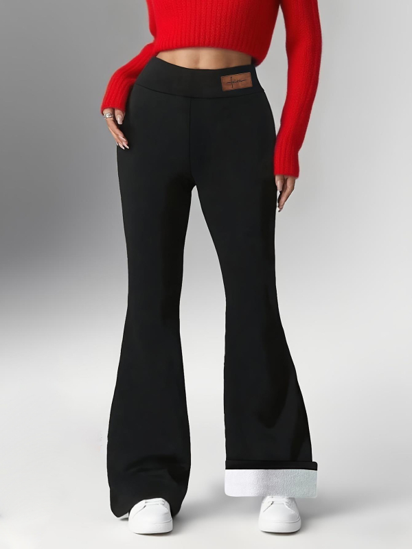 Duge flis hlače s visokim strukom, široki kroj, debele i tople, poliester 95% + elastan <30%