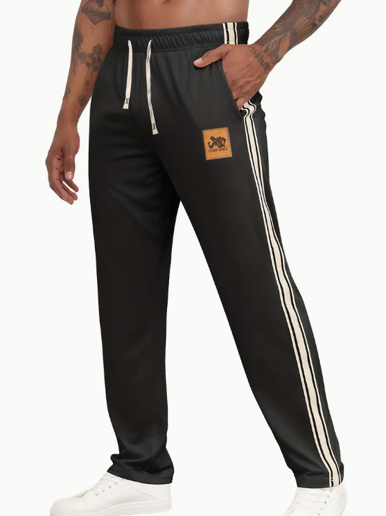 Pánske športové nohavice - rovný strih, pruhované, pre všetky ročné obdobia, šnúrkové zapínanie, stredná pás (rovný strih, pruhované, pre všetky ročné obdobia, šnúrkové zapínanie, stredná pás)