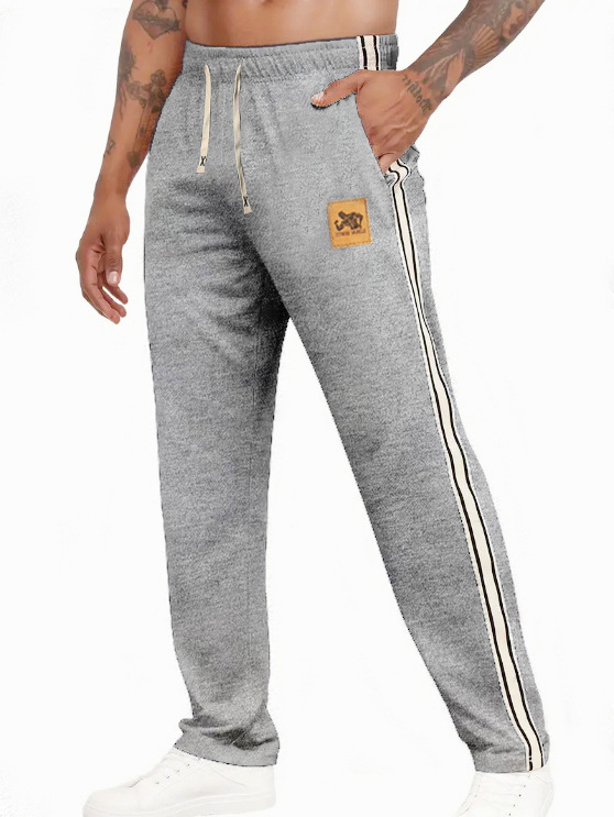 Pánske športové nohavice - rovný strih, pruhované, pre všetky ročné obdobia, šnúrkové zapínanie, stredná pás (rovný strih, pruhované, pre všetky ročné obdobia, šnúrkové zapínanie, stredná pás)