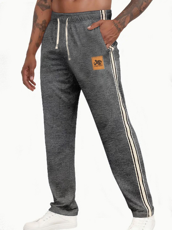 Pánske športové nohavice - rovný strih, pruhované, pre všetky ročné obdobia, šnúrkové zapínanie, stredná pás (rovný strih, pruhované, pre všetky ročné obdobia, šnúrkové zapínanie, stredná pás)
