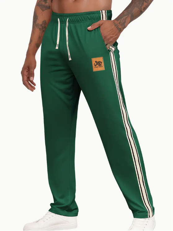 Pánske športové nohavice - rovný strih, pruhované, pre všetky ročné obdobia, šnúrkové zapínanie, stredná pás (rovný strih, pruhované, pre všetky ročné obdobia, šnúrkové zapínanie, stredná pás)