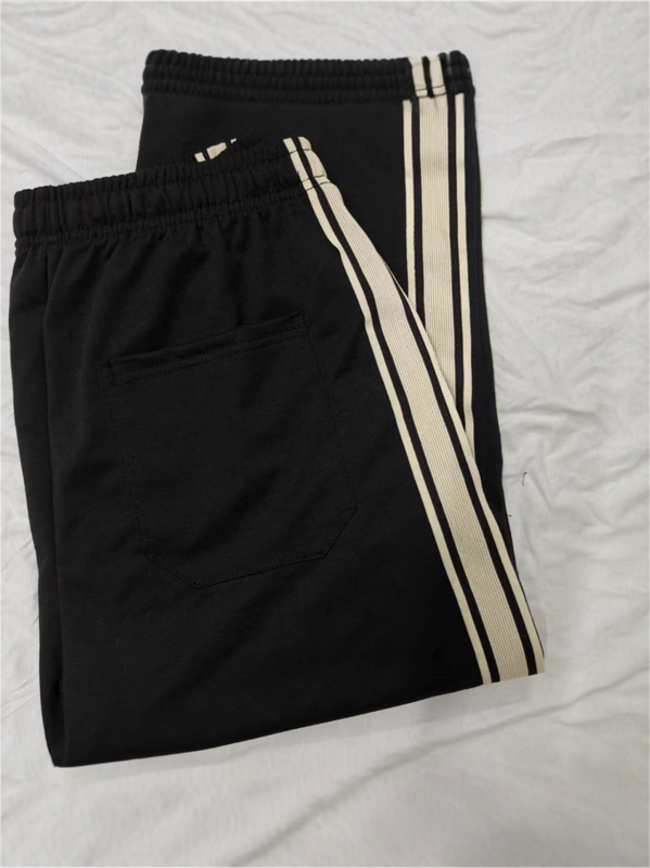 Pánske športové nohavice - rovný strih, pruhované, pre všetky ročné obdobia, šnúrkové zapínanie, stredná pás (rovný strih, pruhované, pre všetky ročné obdobia, šnúrkové zapínanie, stredná pás)