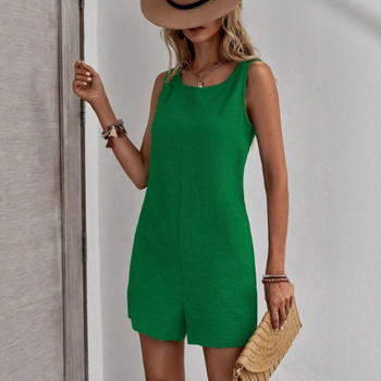 Bezrukávový pletený overal, voľný strih, elastický pás, 3/4 dĺžky nohavíc, polyester-spandex látka