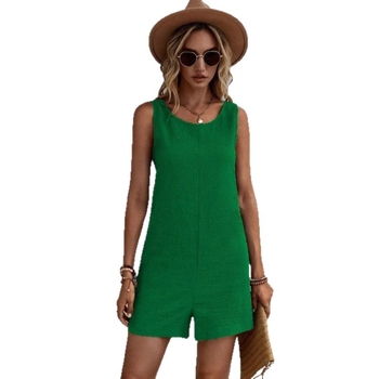 Bezrukávový pletený overal, voľný strih, elastický pás, 3/4 dĺžky nohavíc, polyester-spandex látka