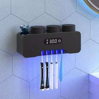 Elektrický sterilizátor na zubné kefky s UV sušením, integrovaný lis na pastu a úložný priestor na pohár bez perforácie