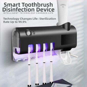 Elektrický sterilizátor na zubné kefky s UV sušením, integrovaný lis na pastu a úložný priestor na pohár bez perforácie