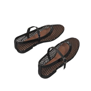 Ploché topánky s sieťovaným vrchným materiálom, okrúhla špička, nízky podpätok, zapínanie na pracku