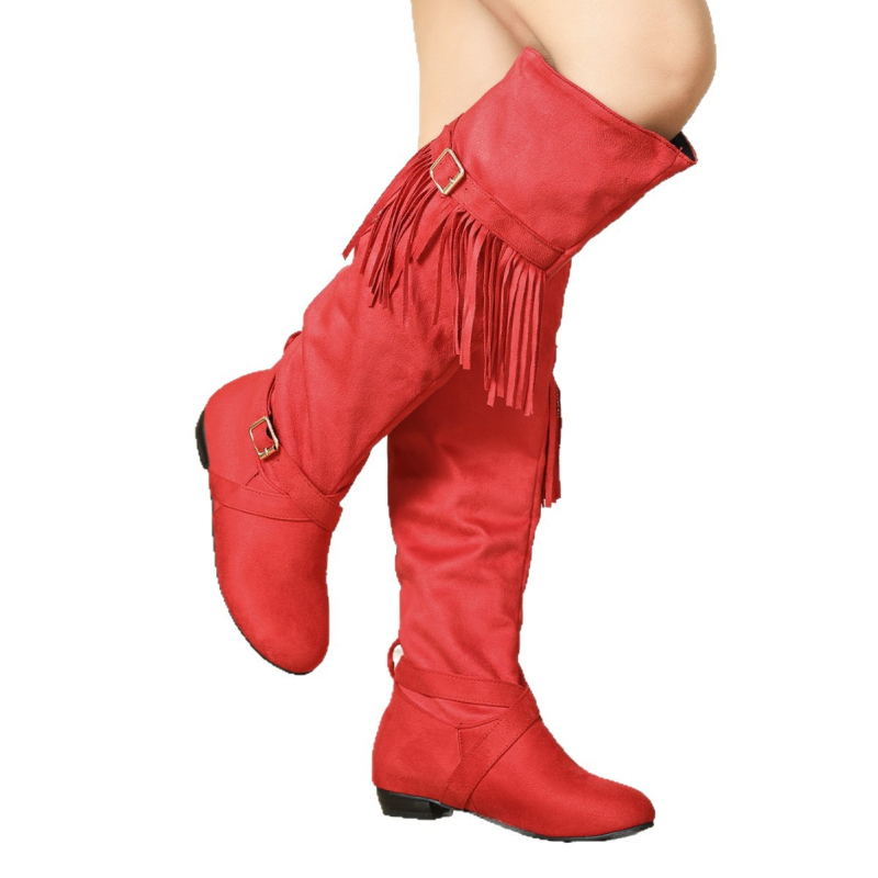 Módne čižmy z velúru s strapmi — stredná výška, špičatý nos, hrubý podpätok, strapky (Velúr horná časť; Špičatý nos; Hrubý podpätok; Stredná výška; Strapky)