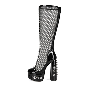 Sandále z umelej kože, okrúhla špička, extrémne vysoký podpätok, vysoký tubus