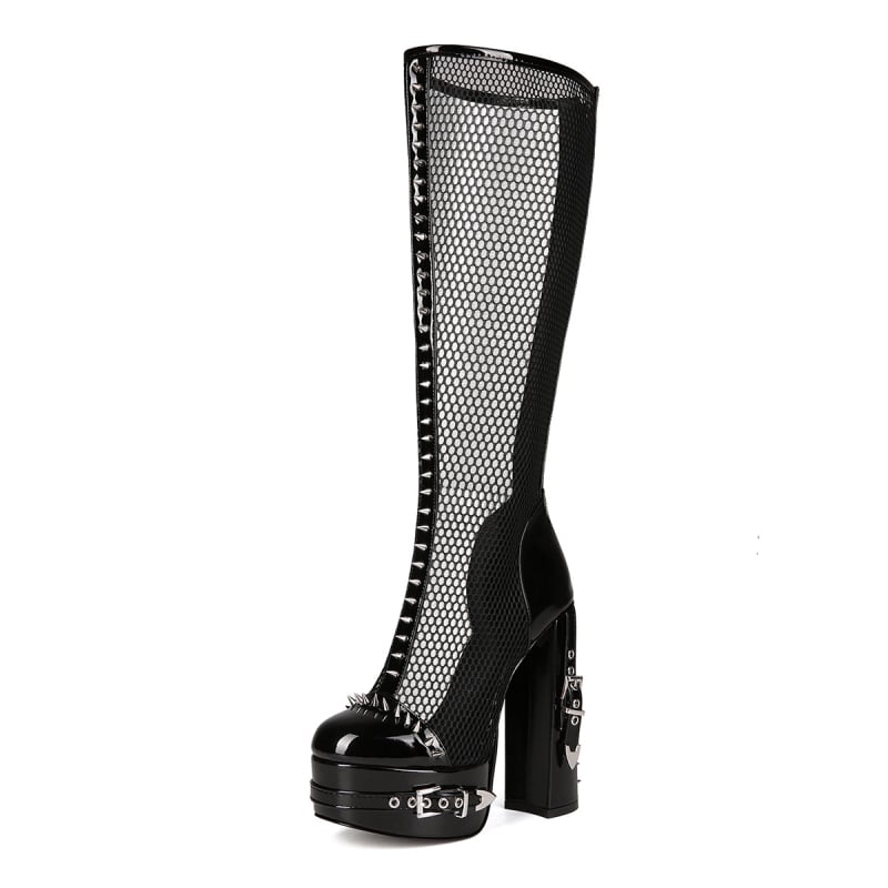 Sandále z umelej kože, okrúhla špička, extrémne vysoký podpätok, vysoký tubus