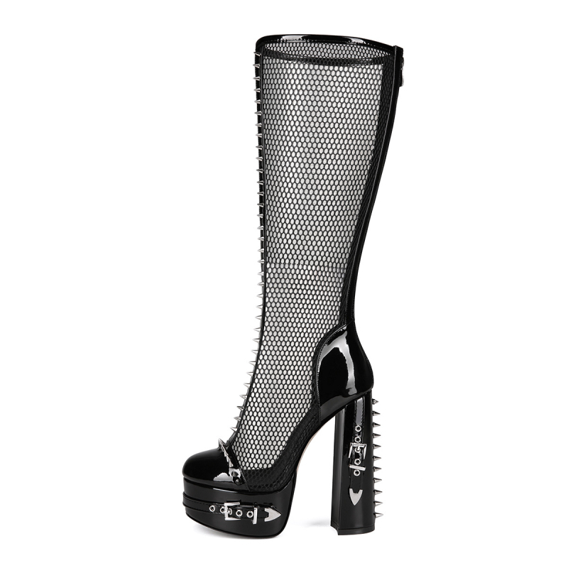 Sandále z umelej kože, okrúhla špička, extrémne vysoký podpätok, vysoký tubus