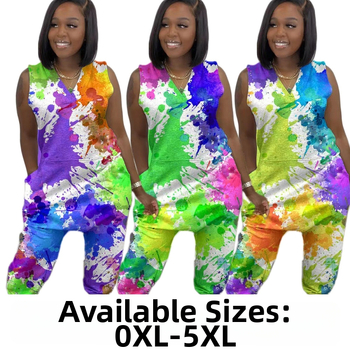 XT8310 Tie-Dye overal, 95% polyester, bez rukávov, úzke nohavice, leto 2023