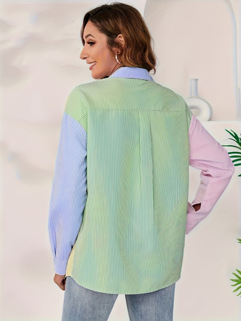 Prúžkovaná košeľa s voľným strihom typu boyfriend, predný krátky lem, zadný dlhý lem, dlhé rukávy, polyester 95%+