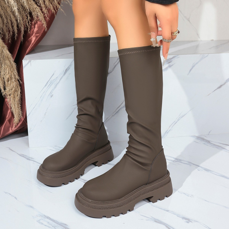 Dámske módne čižmy s štvorcovou špičkou, hrubým podpätkom, 3-5 cm stredný podpätok, zadný zips