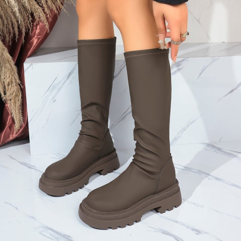 Dámske módne čižmy s štvorcovou špičkou, hrubým podpätkom, 3-5 cm stredný podpätok, zadný zips